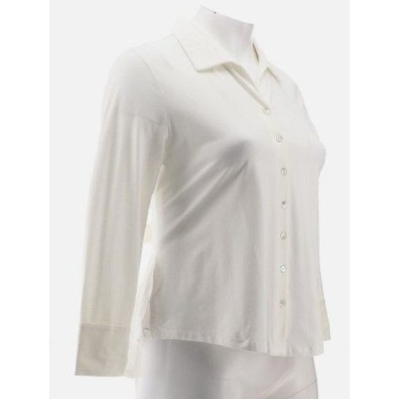 WynneLayers Button-Front Tie Waist Resolution Shirt 781-186 White Medium - Picture 3 of 5